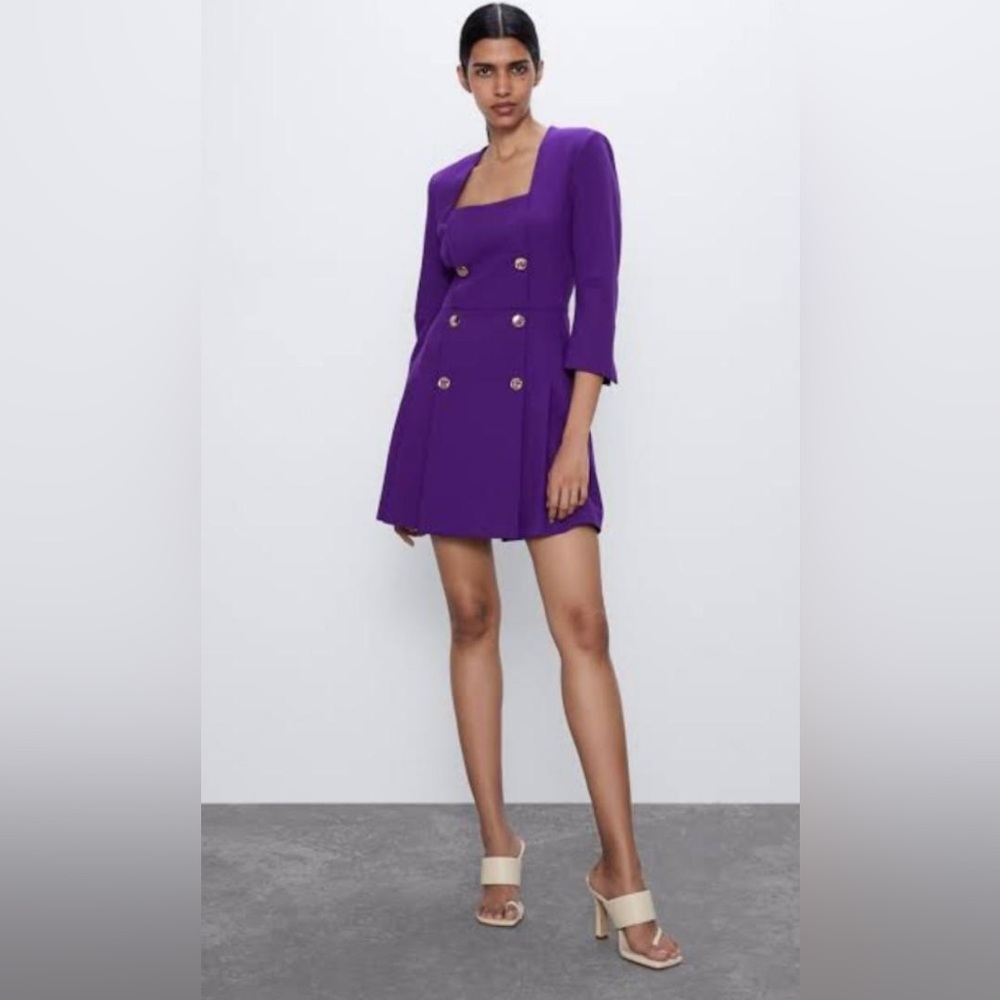 Zara purple button blazer dress